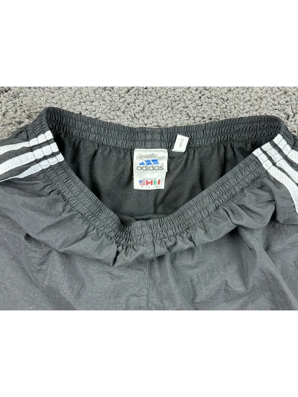 Vintage Y2K Adidas Running Shorts Mens Black 3 Stripe Nylon Lined Sz M
